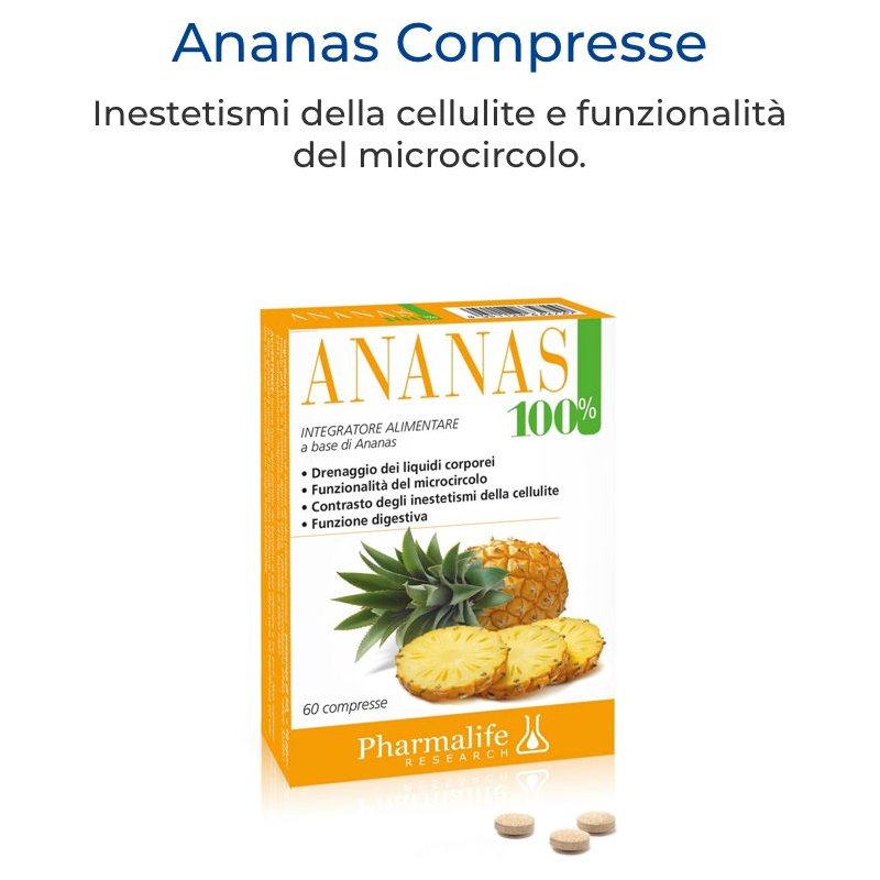 Vendita online INTEGRATORE ALIMENTARE ANANAS 60 COMPRESSE costo  18,00 €  spedizione in 24h