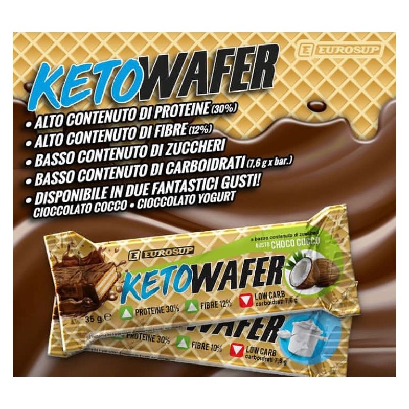 Vendita online INTEGRATORE ALIMENTARE KETOWAFER 35G CHOCO YOGURT costo  2,00 €  spedizione in 24h