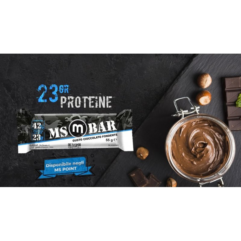 Vendita online INTEGRATORE ALIMENTARE BARRETTA PROTEICA 23G PROTEINE MS BAR 55G FONDENTE costo  2,00 €  spedizione in 24h