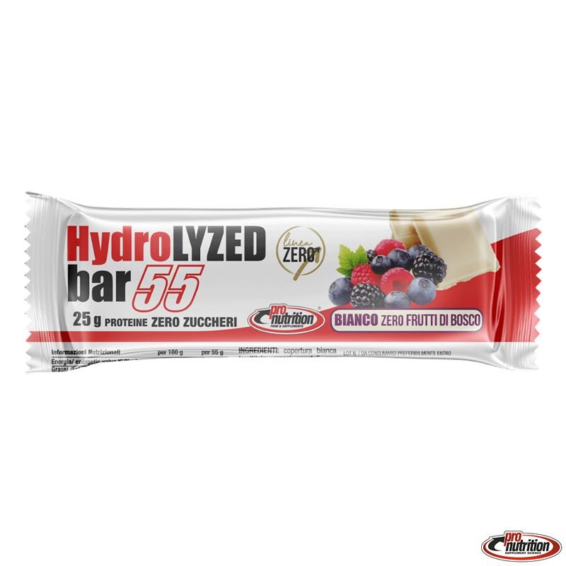 Vendita online INTEGRATORE ALIMENTARE HYDROLYZED BAR 55% 55G BIANCO FRUTTI DI BOSCO costo  2,50 €  spedizione in 24h