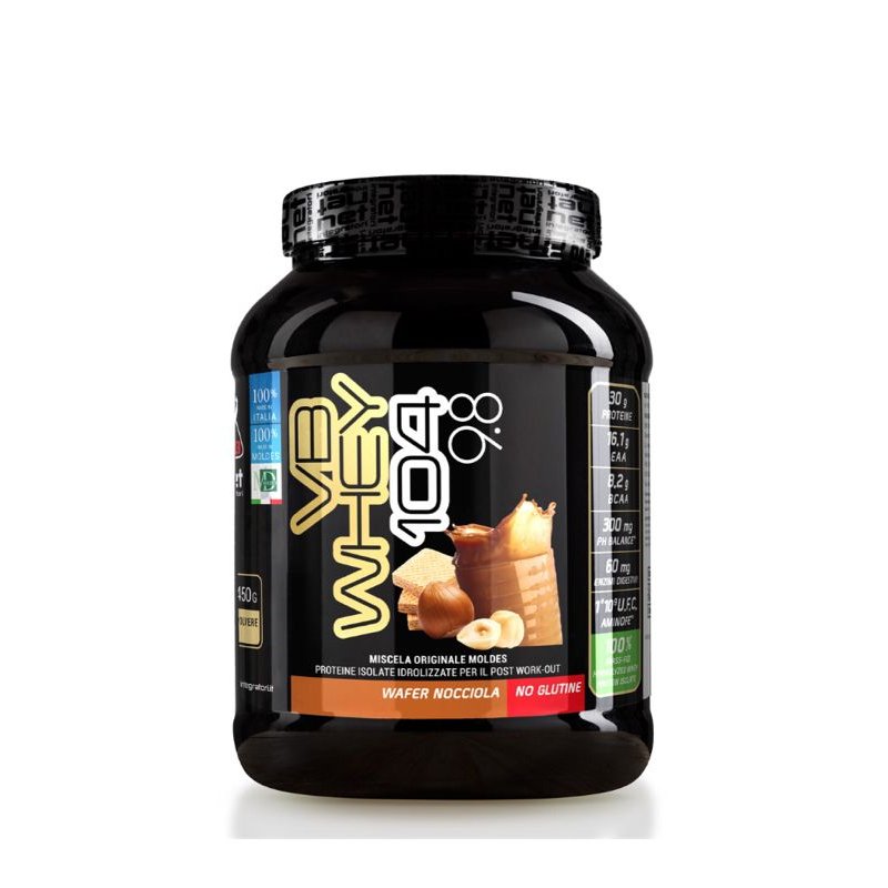 Vendita online INTEGRATORE ALIMENTARE VB WHEY 104 9.8 450G WAFER NOCCIOLA costo  30,00 €  spedizione in 24h