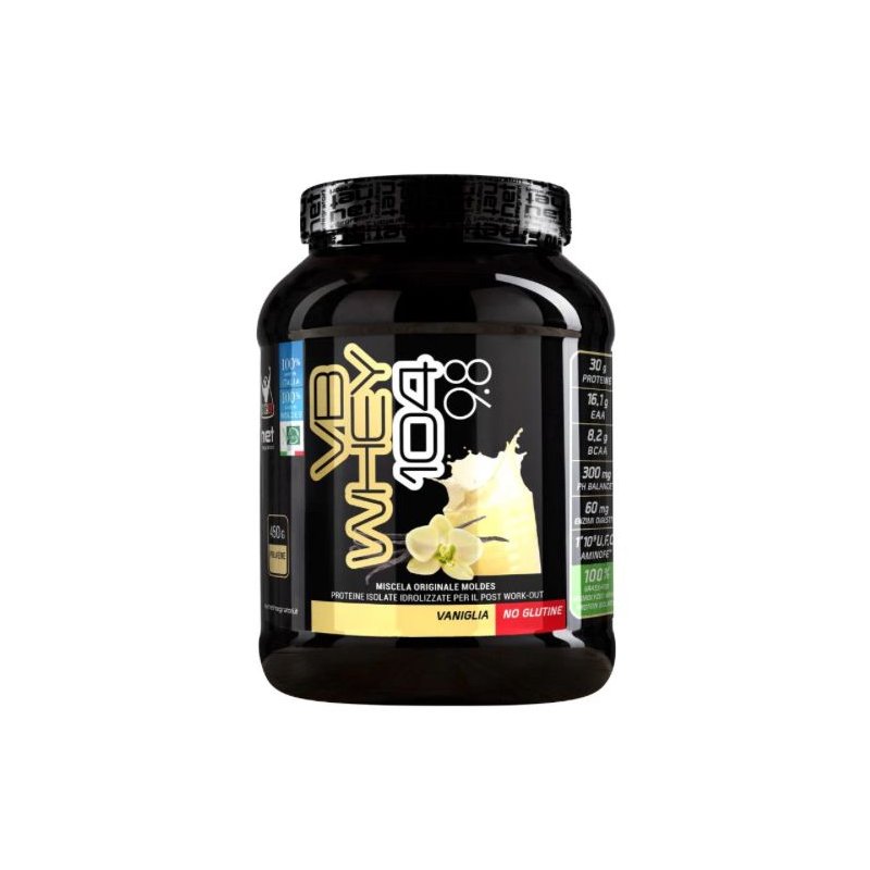 Vendita online INTEGRATORE ALIMENTARE VB WHEY 104 9.8 450G VANIGLIA costo  30,00 €  spedizione in 24h