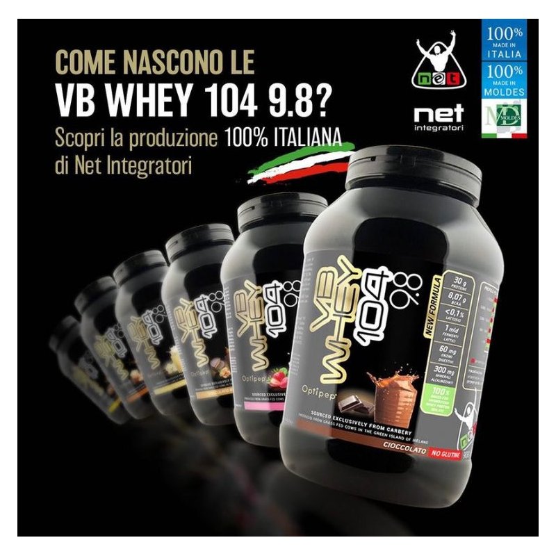 Vendita online INTEGRATORE ALIMENTARE VB WHEY 104 900G CIOCCOLATO costo  55,00 €  spedizione in 24h